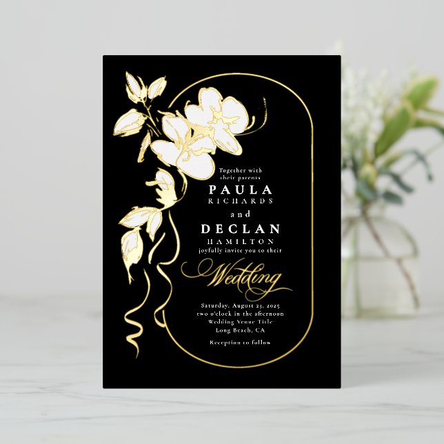 Hand-drawn Flowers Elegant Black Wedding (Standing Front)