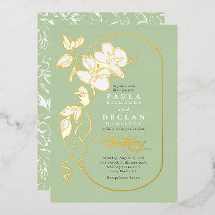 Hand-drawn Flowers Elegant Sage Green Wedding