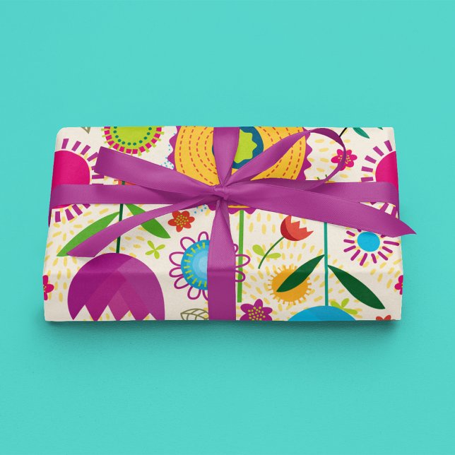 Hand Drawn Flowers Flat Sheet Wrapping Paper (Creator Uploaded)