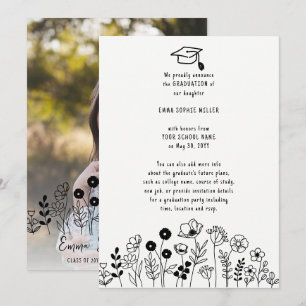 Hand drawn flowers Graduation Announcement