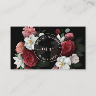 Hand drawn Flowers Logo Black Business Card