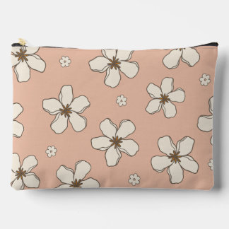 Hand drawn flowers on pink pattern for her accessory pouch