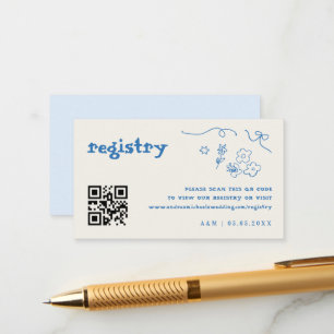 Hand Drawn Flowers Qr Code Wedding Gift Registry Enclosure Card