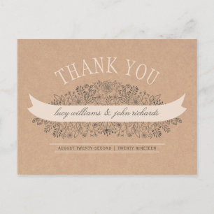 Hand Drawn Flowers   Rustic Floral Thank You Postcard