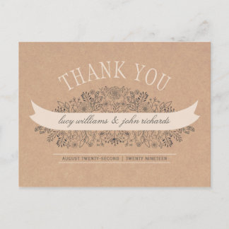 Hand Drawn Flowers | Rustic Floral Thank You Postcard