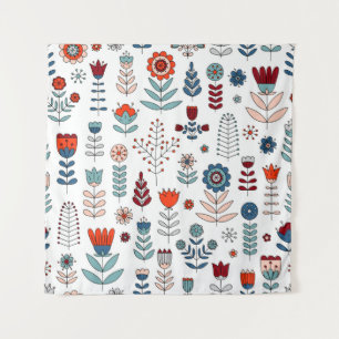 Hand drawn flowers seamless pattern tapestry
