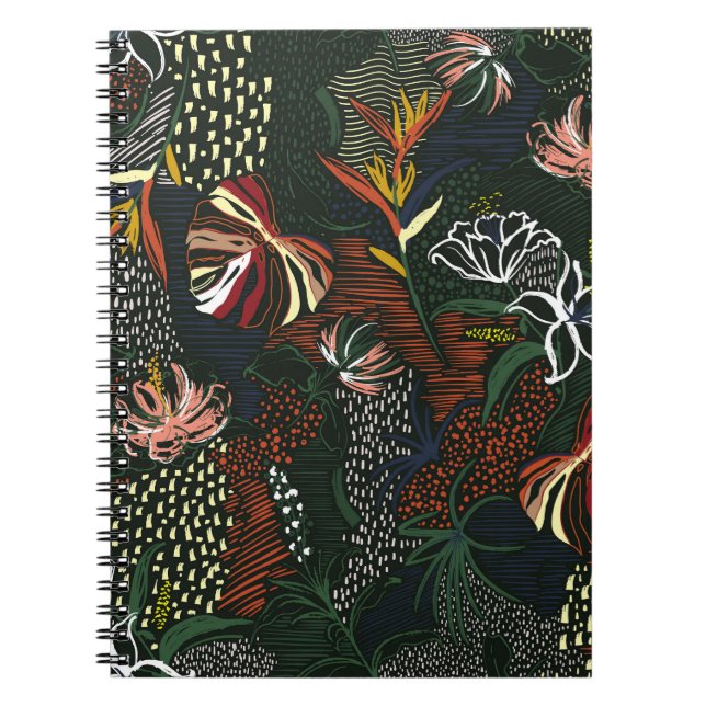 Hand-drawn flowers, tropical palm forest. notebook (Front)