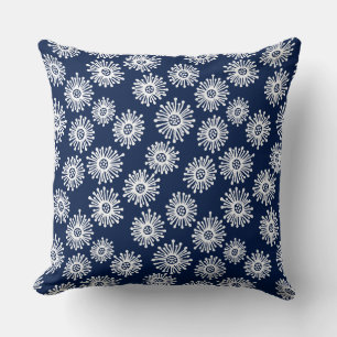 Hand Drawn Flowers - White on Dark Blue 001744 Cushion