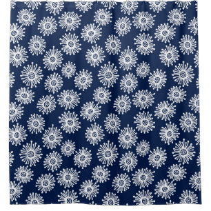 Hand Drawn Flowers - White on Dark Blue 001744 Shower Curtain