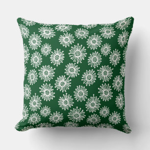 Hand Drawn Flowers - White on Dark Green 02481c Cushion