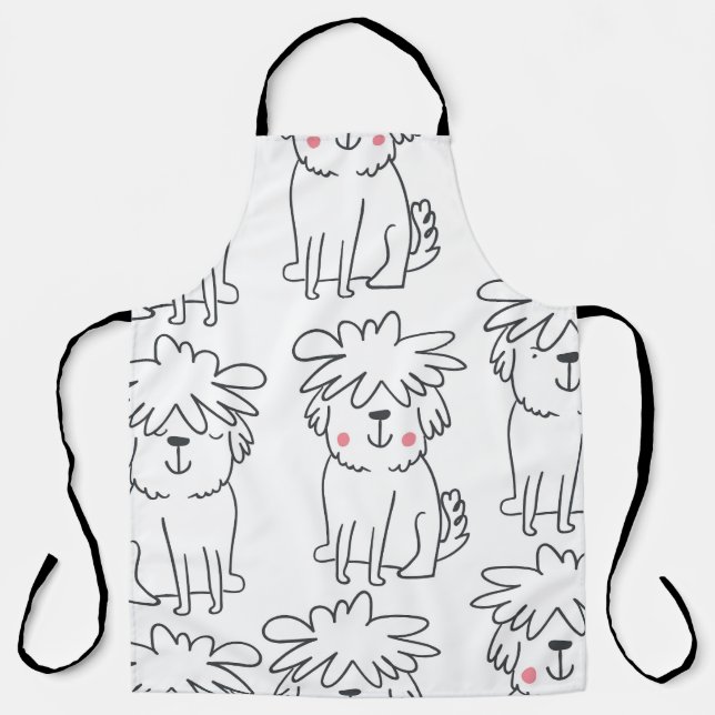 Hand-drawn fluffy dogs: vintage pattern. apron (Front)