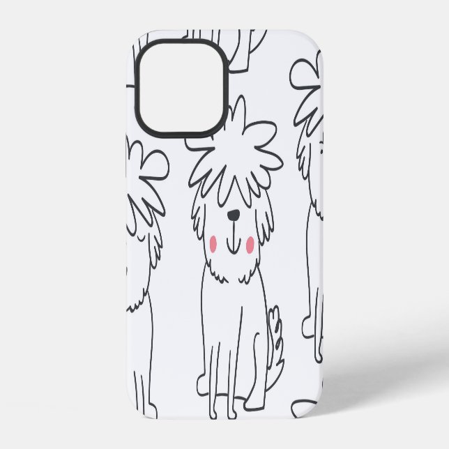 Hand-drawn fluffy dogs: vintage pattern. iPhone case (Back)
