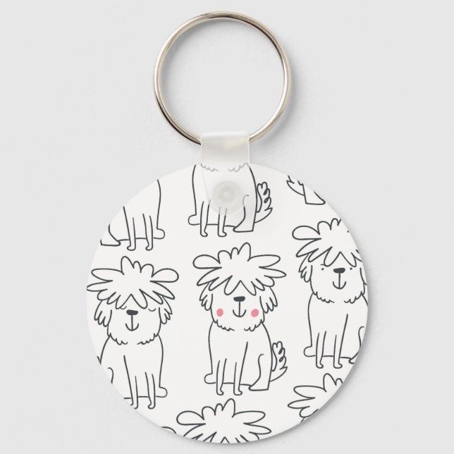 Hand-drawn fluffy dogs: vintage pattern. key ring (Front)