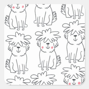 Hand-drawn fluffy dogs: vintage pattern. square sticker