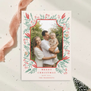 Hand Drawn Foliage Border Photo Holiday Card