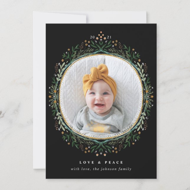 Hand-Drawn Folk Wildflower Wreath Holiday Photo (Front)