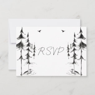 Hand-drawn Forest & Mountain Destination Wedding RSVP Card