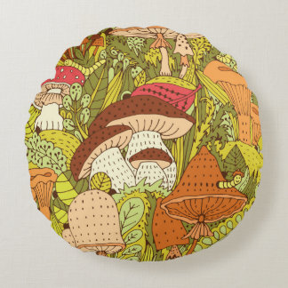 Hand drawn forest pattern with different types of  round cushion