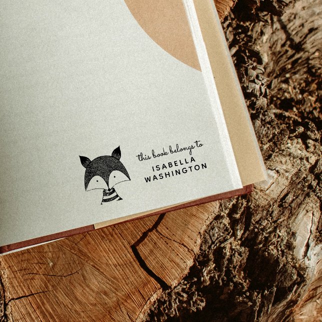 Hand-drawn Fox This Book Belongs To Custom Name Rubber Stamp (Creator Uploaded)
