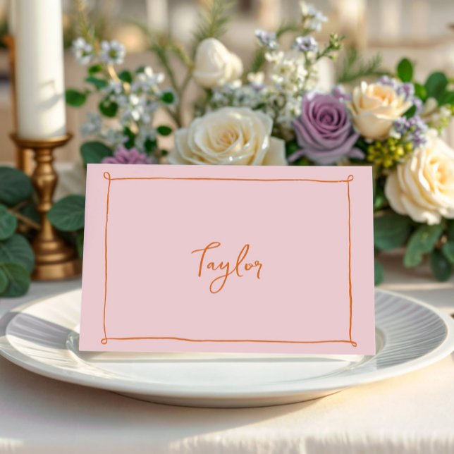 Hand-Drawn Frame Bridal Shower Place Card (handwritten pink and orange place cards)