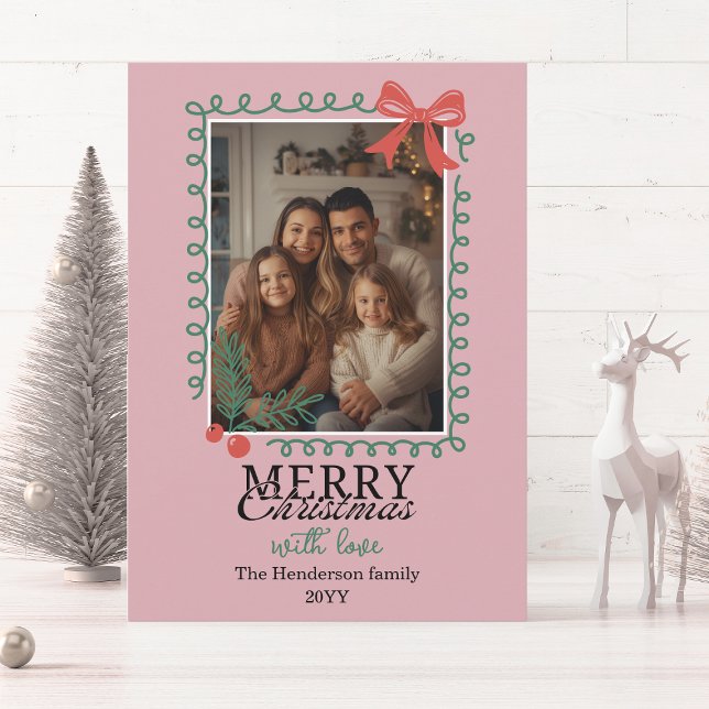 Hand-drawn frame modern pink Merry Christmas  Holiday Card (Creator Uploaded)