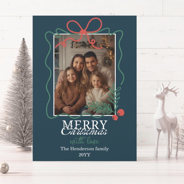 Hand-drawn frame teal blue Merry Christmas  Holiday Card (Creator Uploaded)