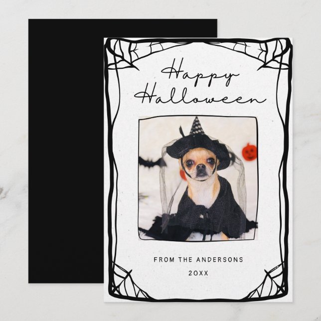 Hand Drawn Frame Web Happy Halloween Photo  Card (Front/Back)