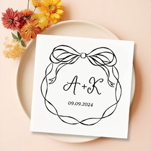 Hand Drawn French Black Wedding Monogram Napkin