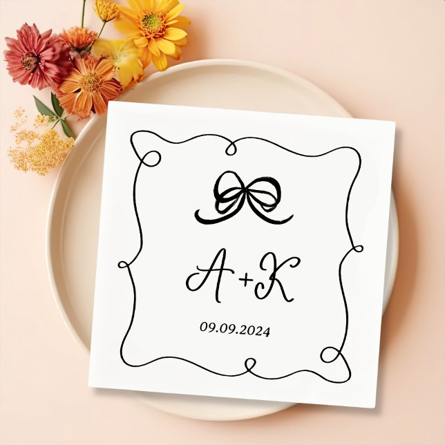 Hand Drawn French Black Wedding Monogram Napkin (Creator Uploaded)