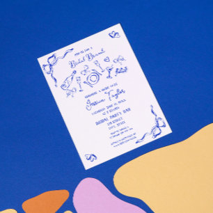 Hand Drawn French Blue Bridal Brunch French Bow In Invitation