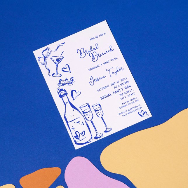 Hand Drawn French Blue Bridal Brunch French Bow In Invitation (Creator Uploaded)