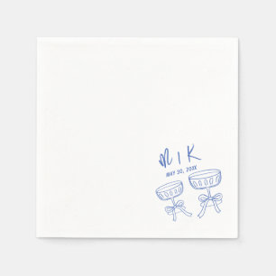 Hand Drawn French Blue Cocktail Wedding Napkin