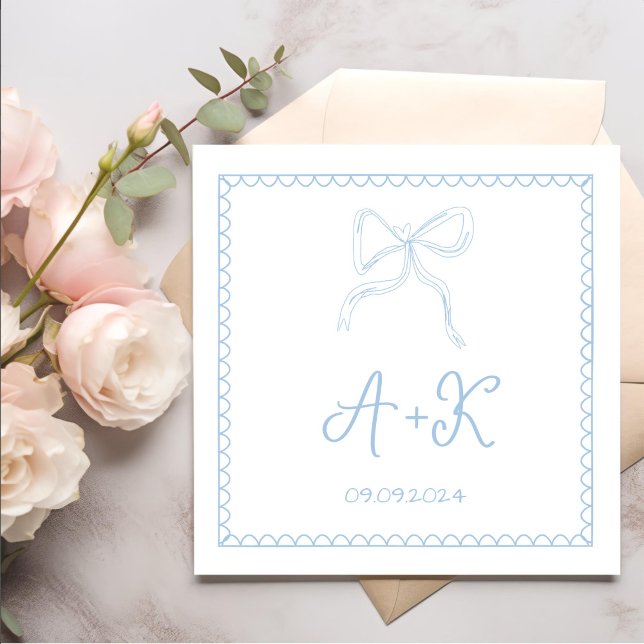 Hand Drawn French Blue Wedding Monogram Napkin (Creator Uploaded)