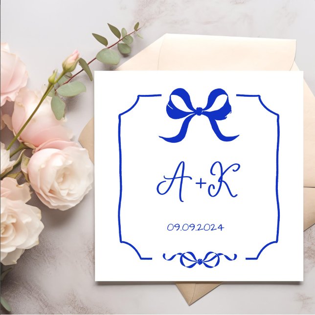 Hand Drawn French Blue Wedding Monogram Napkin (Creator Uploaded)