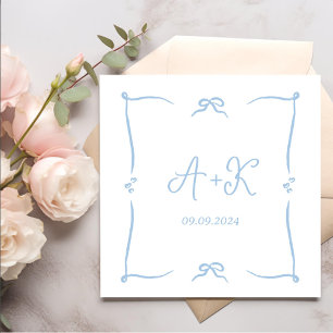 Hand Drawn French Blue Wedding Monogram Napkin
