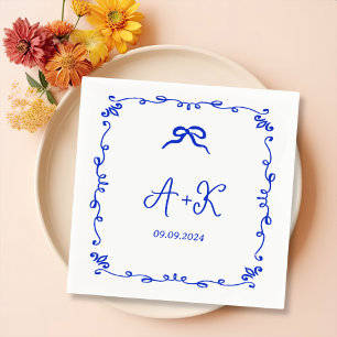 Hand Drawn French Blue Wedding Monogram Napkin