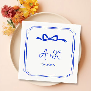 Hand Drawn French Blue Wedding Monogram Napkin
