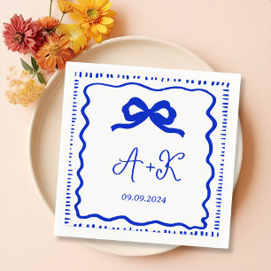 Hand Drawn French Blue Wedding Monogram Napkin