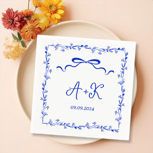 Hand Drawn French Blue Wedding Monogram Napkin