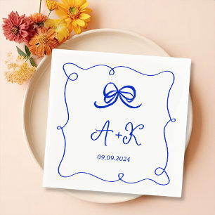 Hand Drawn French Blue Wedding Monogram Napkin