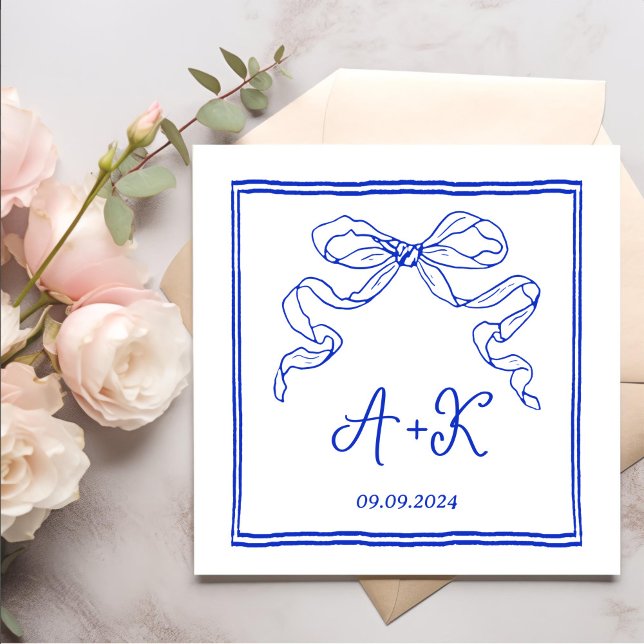 Hand Drawn French Blue Wedding Monogram Napkin (Creator Uploaded)