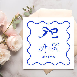 Hand Drawn French Blue Wedding Monogram Napkin