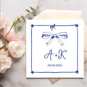 Hand Drawn French Blue Wedding Monogram Napkin