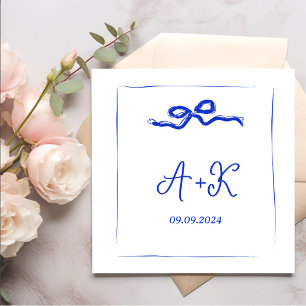Hand Drawn French Blue Wedding Monogram Napkins