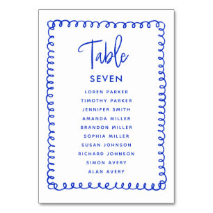Hand Drawn French Blue Wedding Seating Chart Table Number