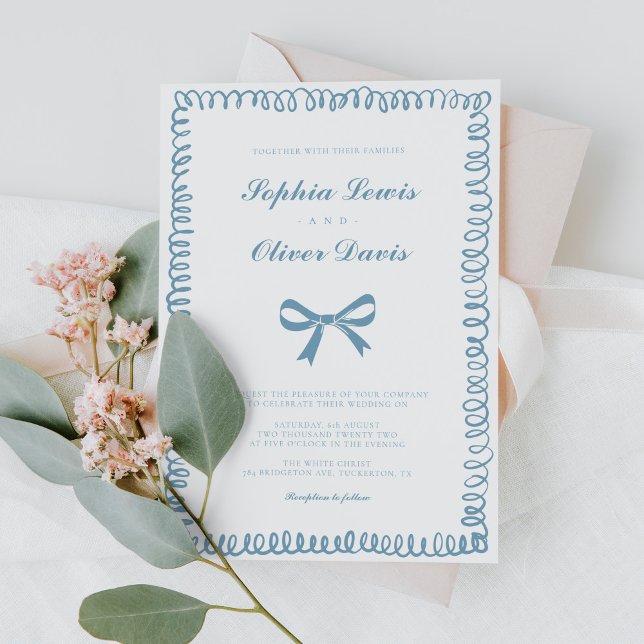 Hand Drawn French Blue Whimsical Wedding Invitation (Creator Uploaded)