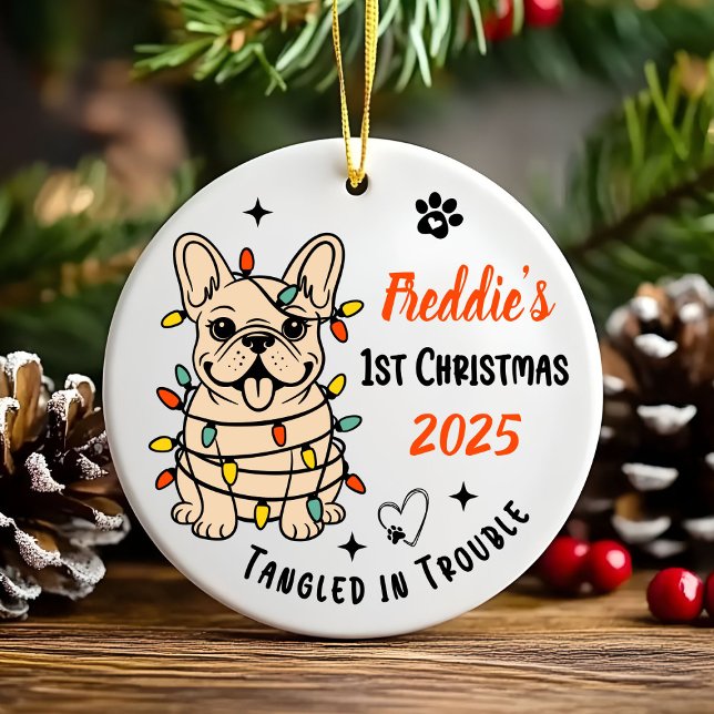 Hand Drawn French Bulldog Ceramic Christmas Tree Decoration (Hand drawn custom French Bulldog Ceramic Christmas Ornament)