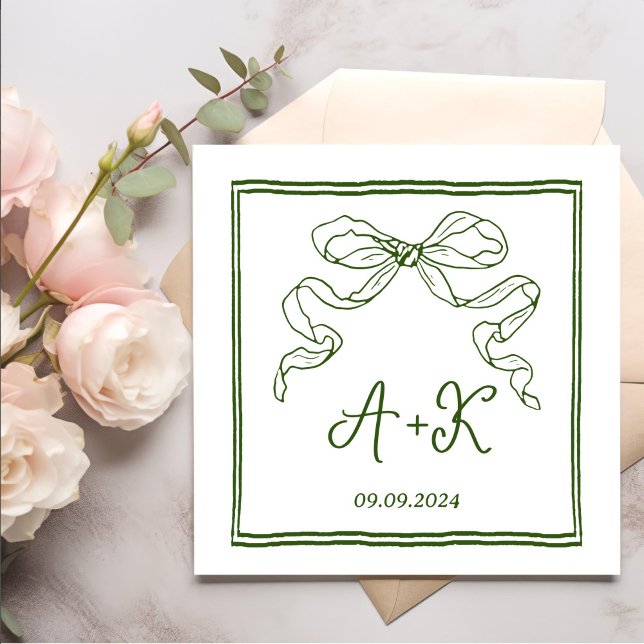 Hand Drawn French Green Wedding Monogram Napkin (Creator Uploaded)