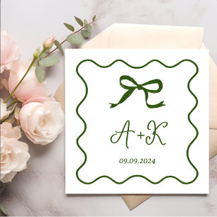 Hand Drawn French Green Wedding Monogram Napkin