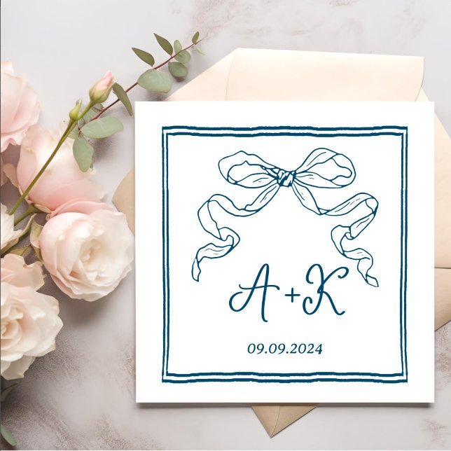 Hand Drawn French Grey Wedding Monogram Napkin (Creator Uploaded)